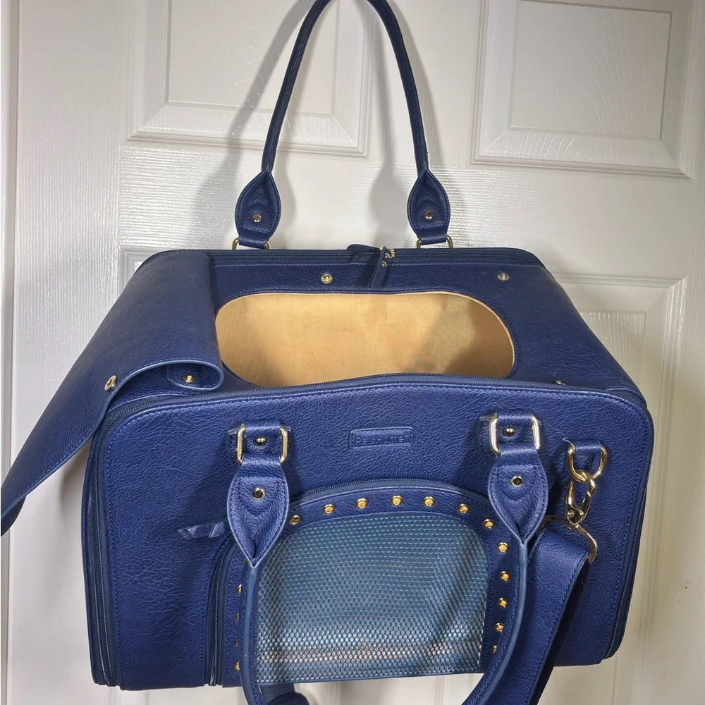 Faux Leather Blue Dog Carrier